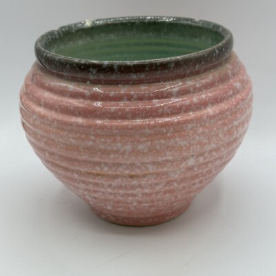 Hull USA Pottery Pink Aqua Mottled Jardiniere #75- 6''  Beehive Shape Pottery