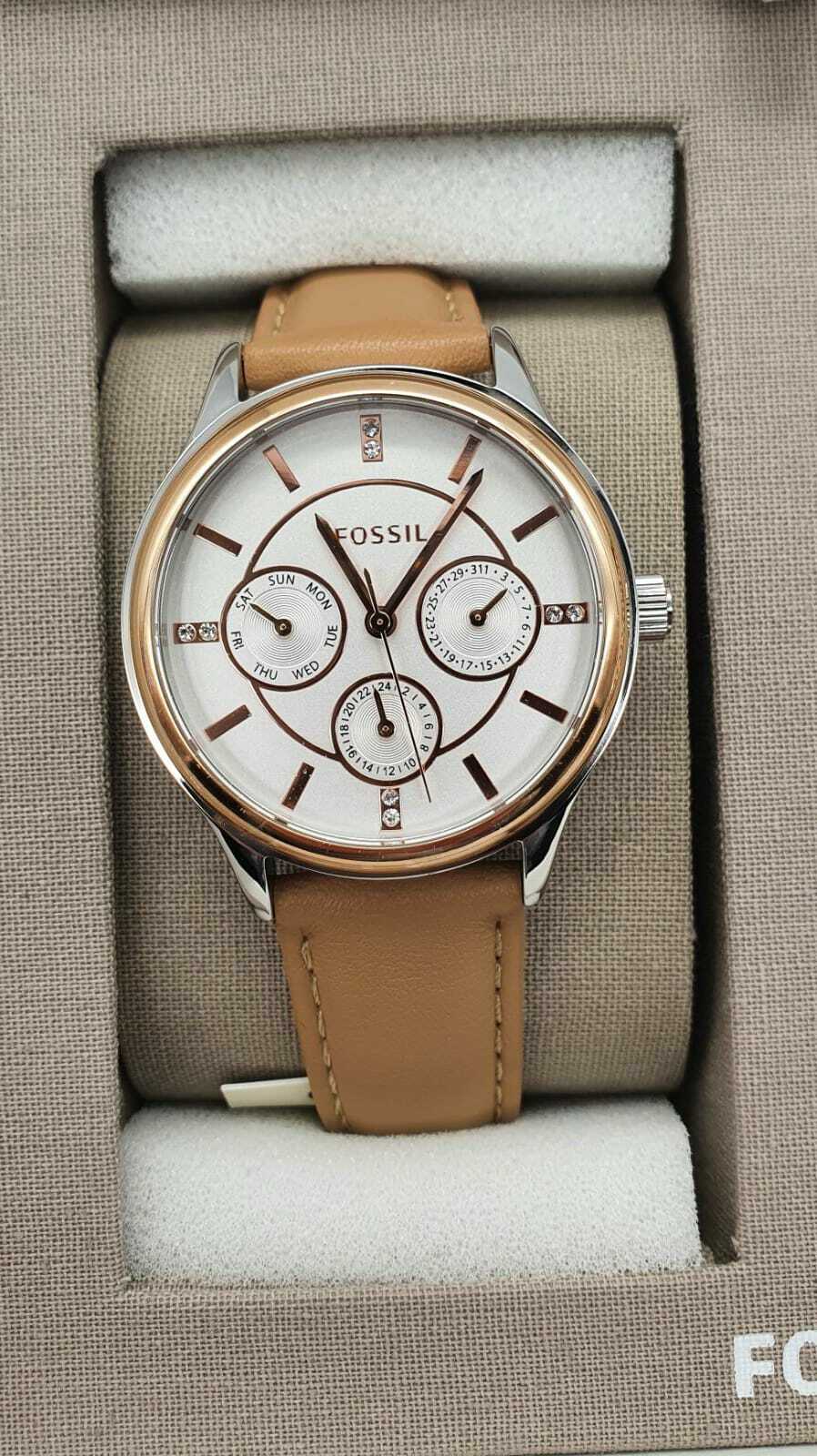 Fossil BQ3417SET 36mm Rose-Goldenes Mineralglasgehäuse mit Braunem  