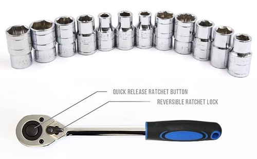 Socket Wrench Set -12 Piece Chrome Vanadium Toolkit for Car Repair- 1/2 Inch - Picture 6 of 8
