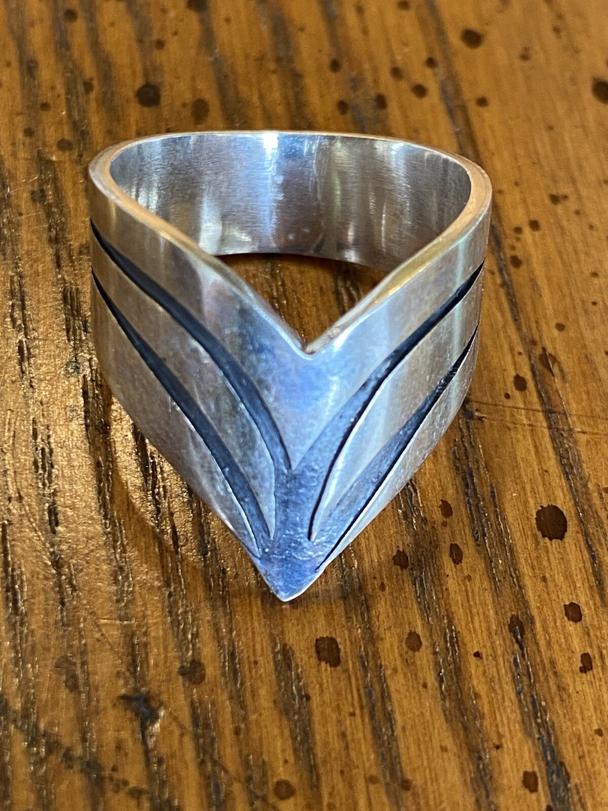 Sterling Silver Ring 925 Pointer Scrollwork Wide … - image 1