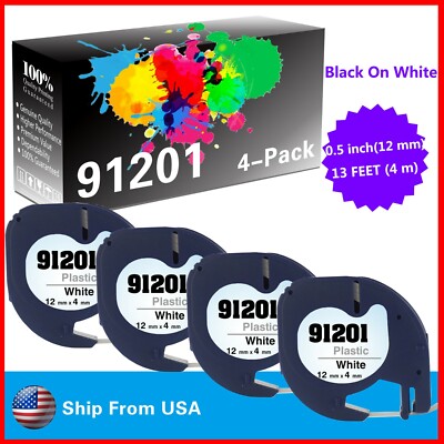 4 PK 91331 91201 Label Tap Used for Dymo Label Maker 350 350D(Black on White)