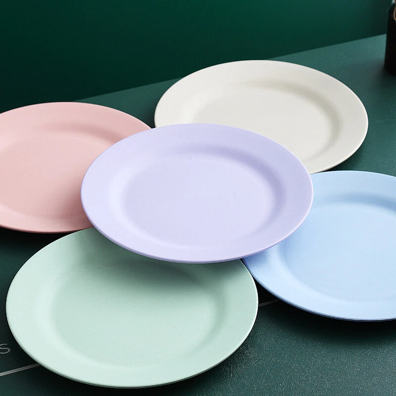 8Pcs 25cm Plastic Plate Dinner Picnic Round Bowls Microwave