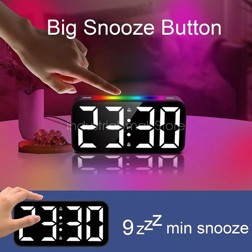 Digital Clock Night Light RGB Effect Snooze Alarm Clock Colorful Dimmable Lamp - Picture 8 of 24