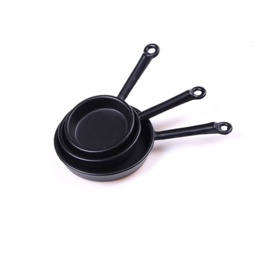 3pcs Dollhouse Miniature Metal Fry Pan Frying Pans Cooking Pot Kitchen A-DB _yi - Picture 4 of 10