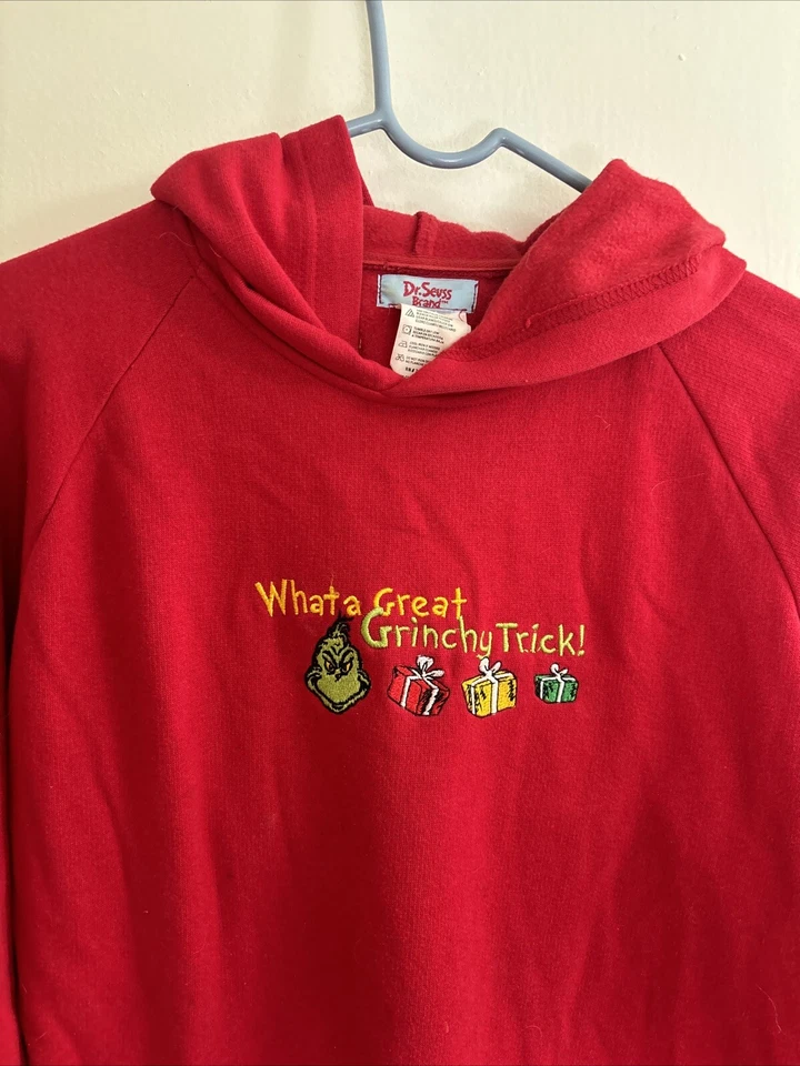 Sudadera con capucha de bolsillo suéter bordado XL vintage Dr. Seuss THE GRINCH Foto 4 de 4