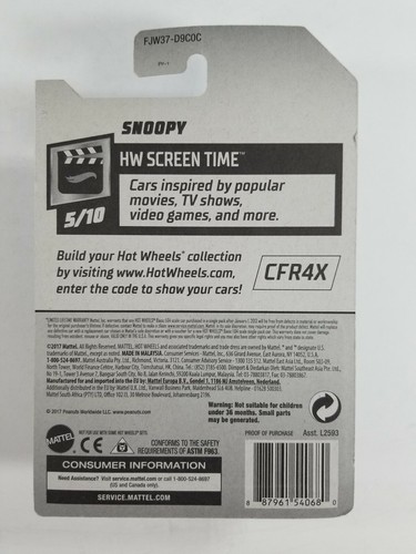 HOT WHEELS SCREEN TIME PEANUTS SNOOPY 2017 (#5 of 10) MIP - 第 4/4 張圖片