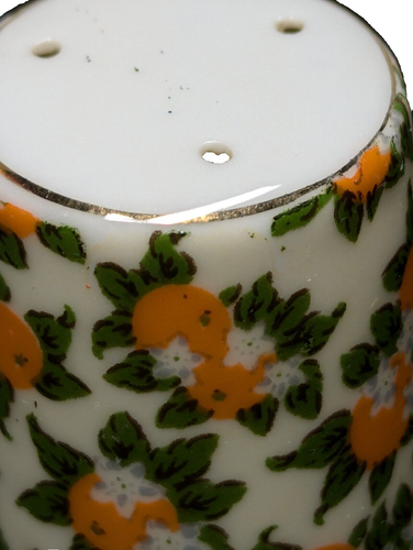 Vintage Salt & Pepper Shakers + Dish Florida Orange Chintz Pattern Ceramic Japan - Picture 10 of 14