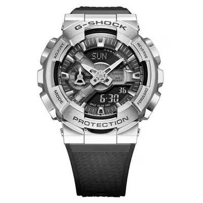 Casio G-Shock GM-110-1ACR Silver Metal Bezel Black Analog Digital Watch New