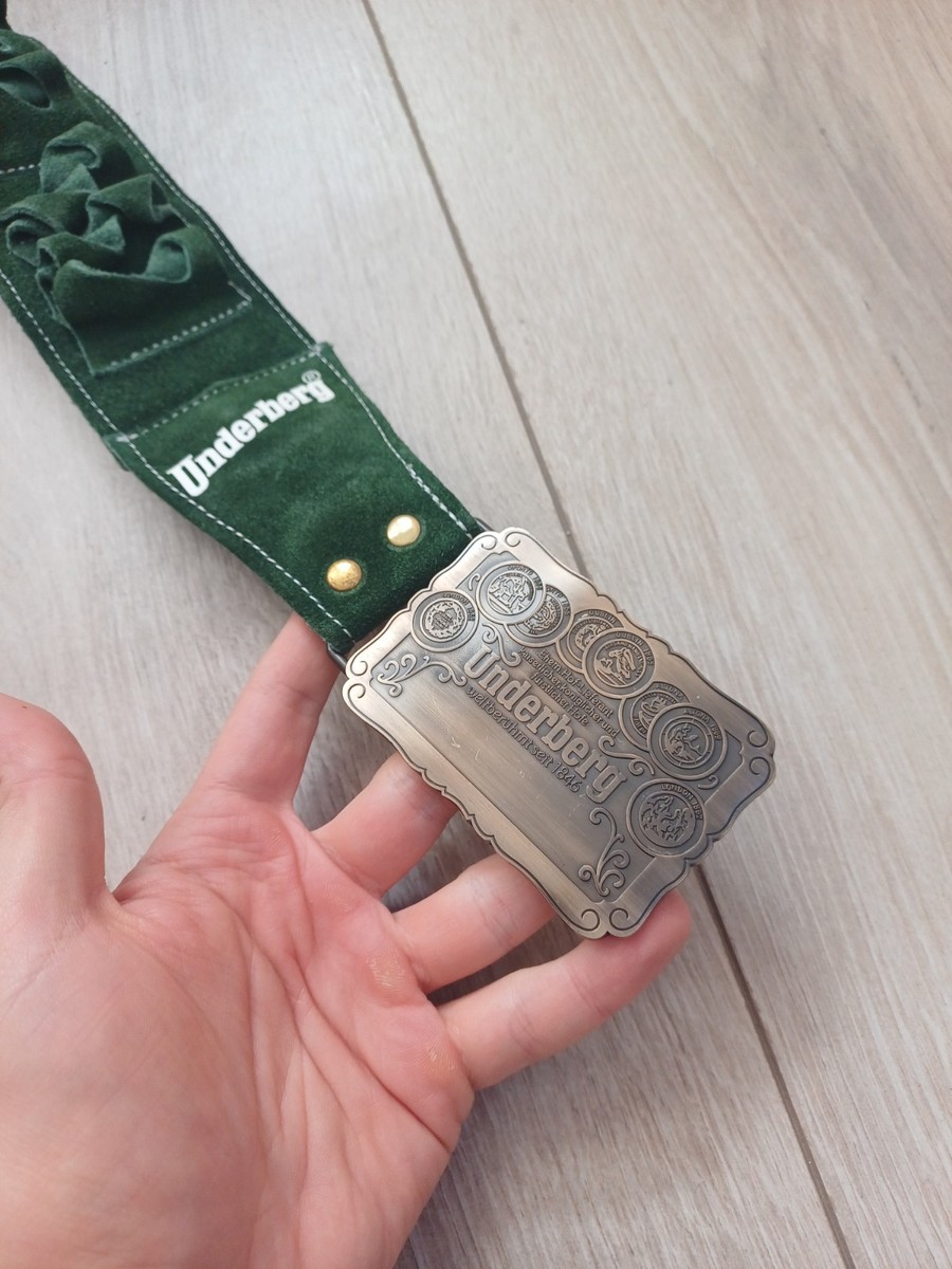 RARE 43'' GREEN UNDERBERG SUEDE GUN BELT BUCKLE BEER BITTER HOLDER