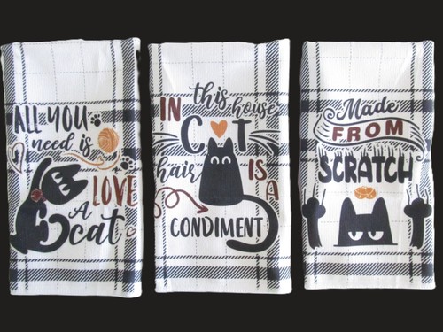 Juego de 3 toallas de cocina de algodón con citas temáticas Cat lovers nuevas - Imagen 1 de 13