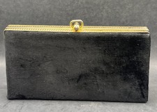 Vintage Black Velvet Clutch 1960s Purse With Gold Art Deco Design