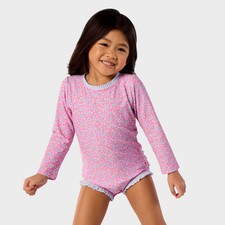 RuffleButts Baby Girls' Ditsy Floral Long Sleeve One Piece Rash Guard Swimsuit