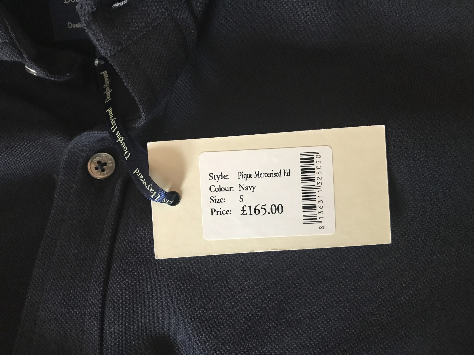 Douglas Hayward Double Mercerised Cotton Pique Button Down Shirt, Navy S - £165 image 5
