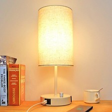 Bedside Table Lamp with USB Port  AC Outlet, 3-Way Dimmable Nightstand Desk ...