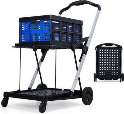 2 Tier Folding Shopping Cart 198 LBS Heavy Duty with Wheels Detachable Crate