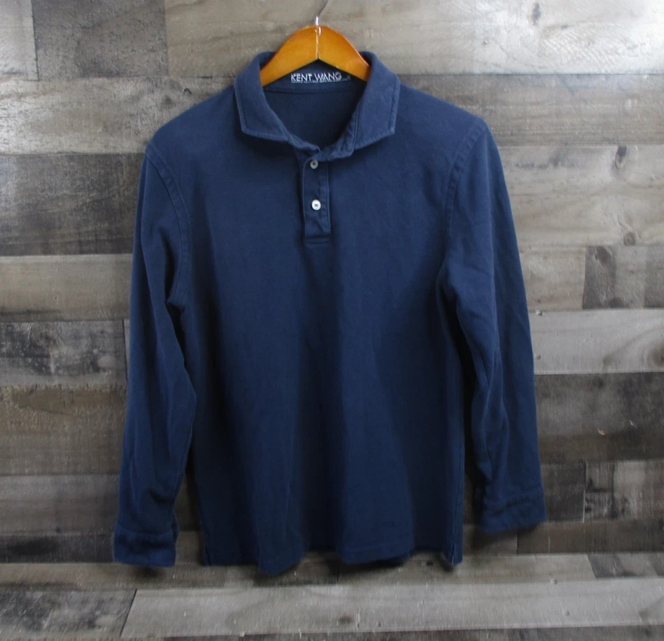 Camisa Polo Kent Wang Para Hombre XL Azul Marino Manga Larga Piqué Algodón Hecha en Portugal Foto 2 de 4