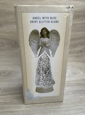 NEW Cracker Barrel Angel Glitter Globe Blue Lighted Skirt Light Up 13"