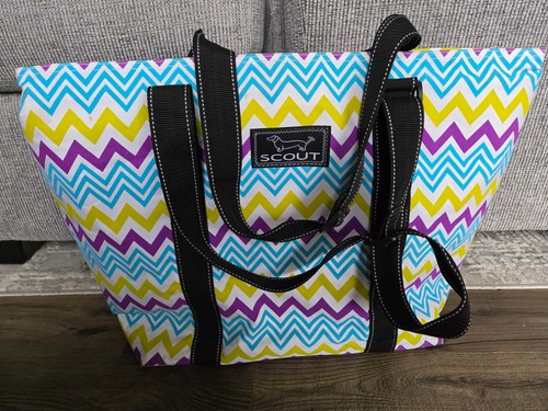 Scout Tote - Large Scout Bag / Tote / Cooler - Colorful Chevron Design Initial S