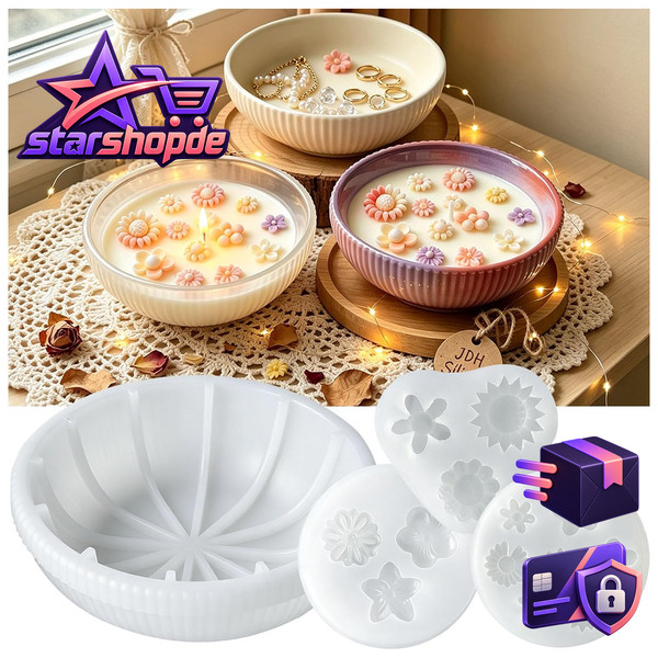 Silikonform Schale GießFormen Epoxidharz Handgefertigt Mit Blumen Set-image