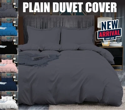 SHOP-DIRECT-24 Plain Duvet Quilt Cover & Pillow Case 3 Pcs Bedding Set Single Double King Size