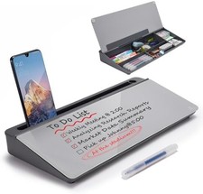 Small Glass Dry-Erase Desktop Board with Stand and Drawer
