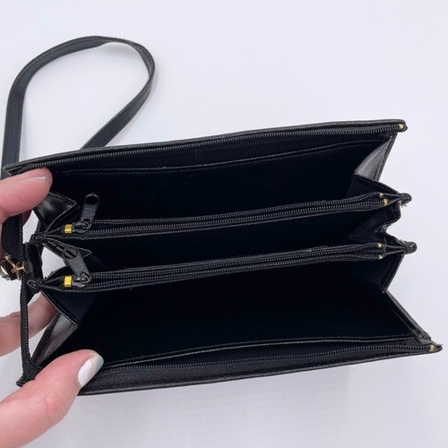 Lillian Vernon Black Genuine Leather Convertible Wristlet Wallet Mini Purse Bag - Picture 6 of 12
