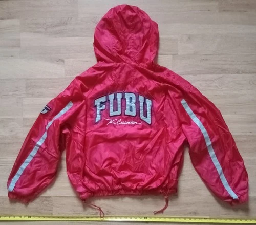vintage FUBU sports full zip hooded windbreaker jacket 90's red mens XXL NOS! - product listing photo