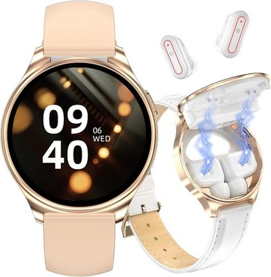 Smart Watches with Earbuds for Women, 1.27'' Fitness Tracker Smartwatch Gold-X11