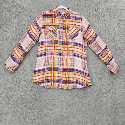 CAbi Plaid Blouse Womens Small Multicolor 100% Rayon Button Up Lightweight