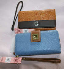 Bonded Leather Embossed Wristlet Wallet Brown  Blue Zipper NWT 19.99 EACH 