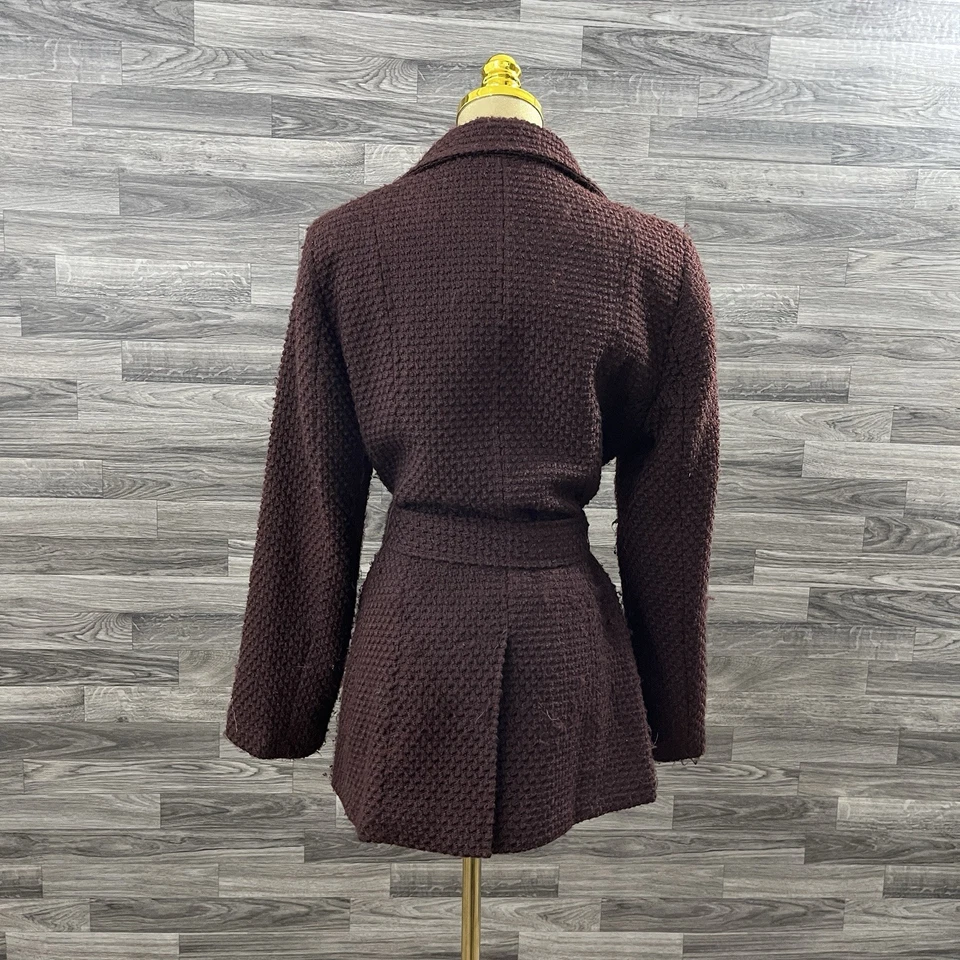 Chaqueta con cinturón para mujer Calvin Klein abrigo guisante marrón talla Petite Médium Foto 3 de 4