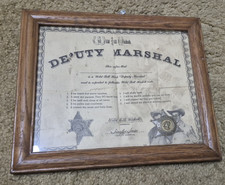 Vintage 1955 Framed Wild Bill Hickok Deputy Marshal Certificate and Badge
