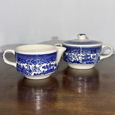 Vintage Blue Willow Sugar Bowl  Creamer Set Blue White Cottagecore Granny Chic