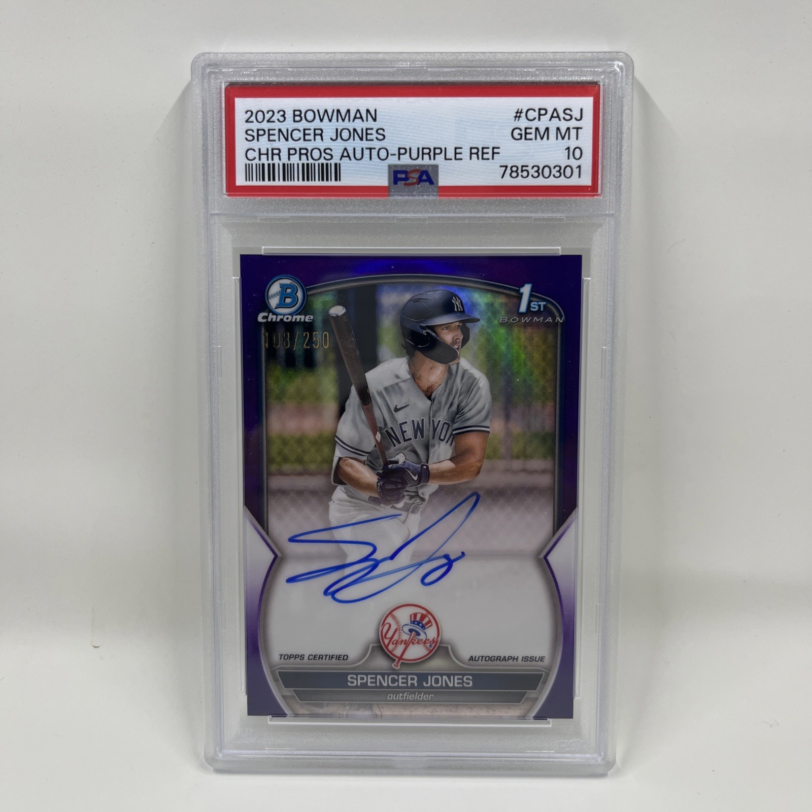2023 Bowman - Chrome Prospect Auto Spencer Jones #CPA-SJ Purple Refractor /250