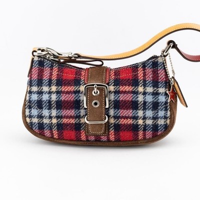 RARE COACH ミニハンドバッグ plaid y2k COACH Soho Plaid Wool Mini Shoulder Bag Y2K Red Check Suede