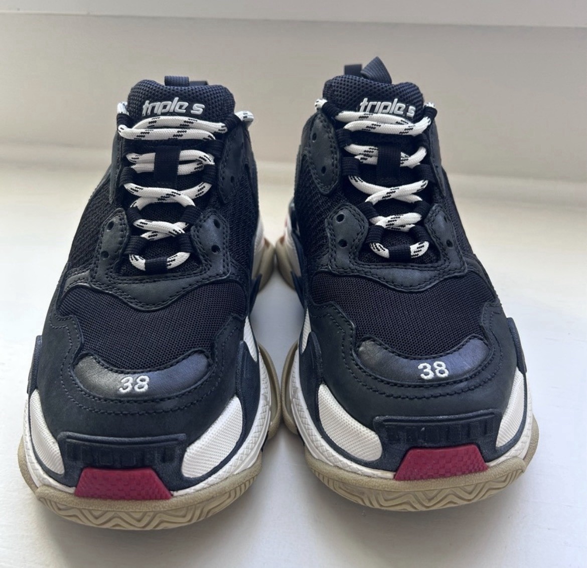 Authentic Balenciaga Triple S Women Sneakers Black White Red