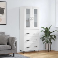 Schmales Hohes Modernes Highboard Weiß 69,5X34X180 Cm Holzwerkstoff