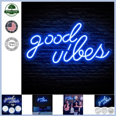 Blue LED Neon Sign Wall Decor with Good Vibes Design for Bedroom or Office