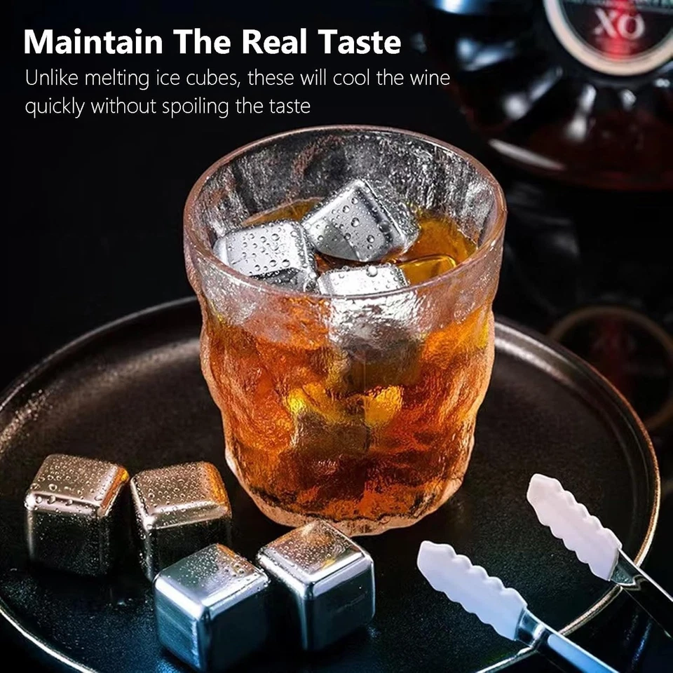 Whiskey Stones Stainless Steel, 32Pcs Metal Ice Cubes Bulk Set, Reusable Waterle - Image 3 of 4