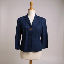 Madison Studio 100% Linen Lightweight Jacket Top Sz 6 Navy One Button 3/4 Sleeve