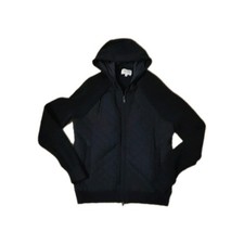 TRETORN Jacket Quilted w Sweater Sleeves & Back Sz Large Hooded Full Zip Black L
