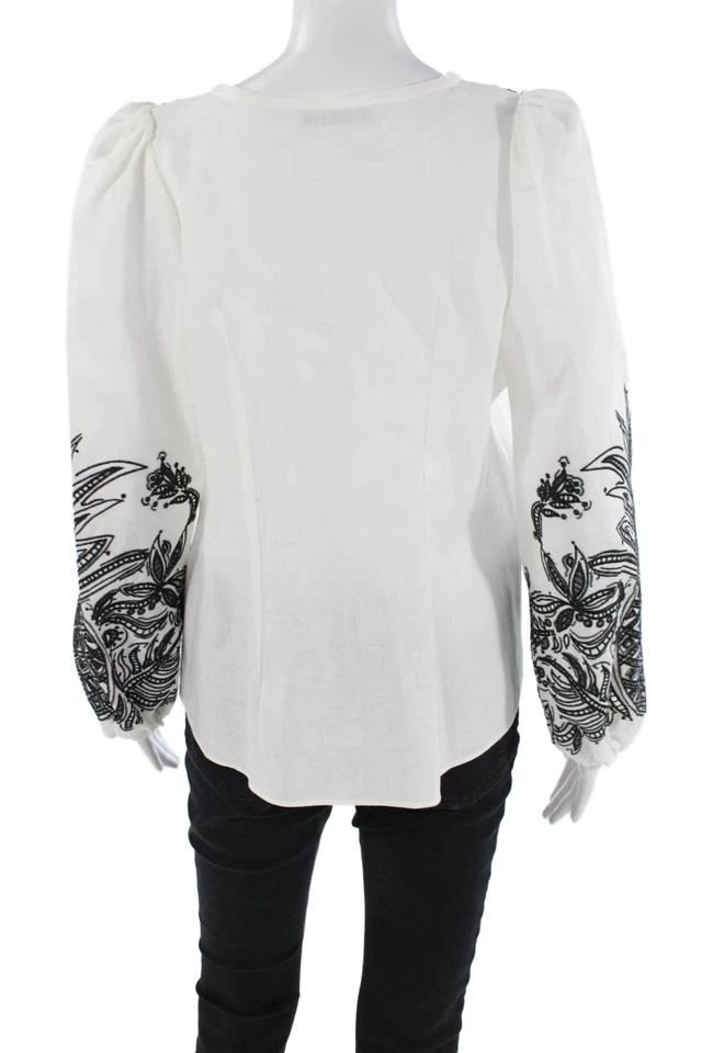 Blusa Dorothee Schumacher Feminina Algodão Manga Longa Floral Branca Tamanho M - Imagem 3 de 4