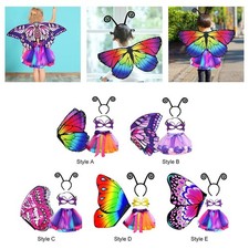 4er Set Feenkost&uuml;me f&uuml;r M&auml;dchen: Regenbogen Tutu mit Schmetterlingsfl&uuml;geln