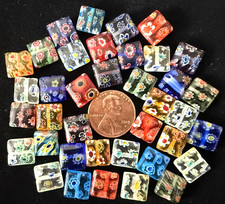 38 Multi Color Millefiori 10 mm Square Glass Beads