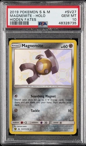 2019 POKEMON SUN & MOON HIDDEN FATES #SV27 MAGNEMITE-HOLO PSA 10