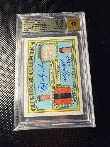 Mike & Carl Yastrzemski Topps 2021 Heritage Clubhouse Patch Auto /10 BGS 9.5 - Picture 2 of 3