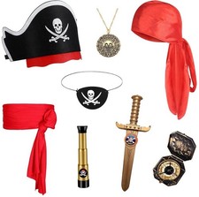 Pirate Costume 8 Pcs Accessories Set Halloween Kids Captain Role Play.