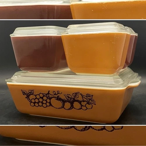 Pyrex Old Orchard 8pc Refrigerator Dish Set 1974-1978 Made in USA 501(2) 502 503