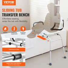 Sliding Tub Transfer Bench Adjustable Shower Seat w/ Backrest  Belt 400 lb