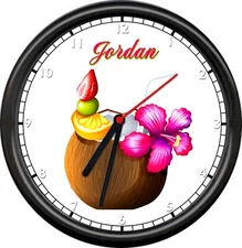 Coconut Personalized Name Kitchen Tiki Bar Mai Tai Pina Colada Sign Wall Clock
